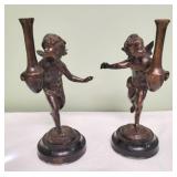 Pair bronze statues