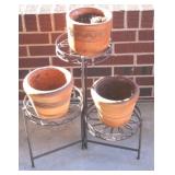 3 Terracotta Pots on 3-Tiered Metal Stand