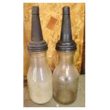 Pair of Antique glass Oil Bottles - 14" tall