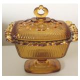 Amber Glass Dish w/ Lid