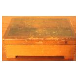 Antique wooden box w/ sewing items