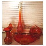 Assorted red mid century glassware