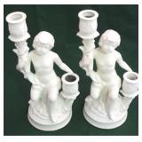 Pair cherub porcelain candles