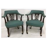 Hickory pair leather club chairs
