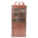 Mahogany corner cabinet with broken arch top