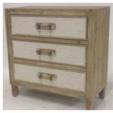 Three drawer linen front chest, acrylic pulls