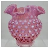 Fenton opalescent cranberry hobnail vase
