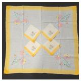 Vintage applique 33 x 34 tablecloth w/4 napkins