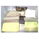 Assorted linens & throw pillows