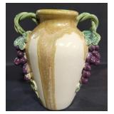 Majolica vase with grapes & grapevine handles