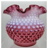 Fenton cranberry opalescent hobnail vase