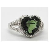 10mm Heart Cut Emerald Sterling Silver Ring