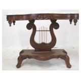 Rose Carved Lyre Base Window Table, Marble Top