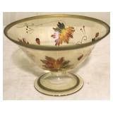 Hand painted glass footed bowl