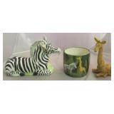 3 Pottery zebra & giraffe pieces