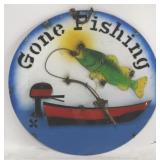 Metal Gone Fishing sign