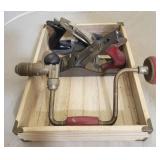 Wooden Tray w/ 2 Planers & Hand Drill