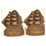 Pair "Old Ironsides" carved wood bookends