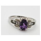 Oval Cut Amethyst & Tanzanite Sterling Silver Ring