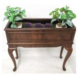 Queen Anne mahogany planter with faux plants