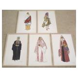 5 Pc set of framed prints - signed