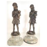 Pair of Bronze Girl w/ Kitty Figurines