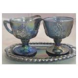 3 Pc Carnival creamer & sugar on underplate
