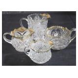 4 Pieces pressed glass with gold accent