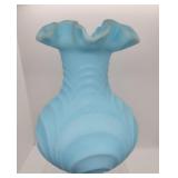 Fenton ruffled frosted blue vase