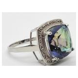6.84ct Blue Mystic Gemstone & Diamond Sterling