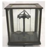 Vintage scale set in case with lift door