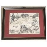 Framed North Carolina map print