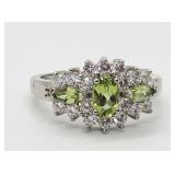 3/4ct Periodot & 1.17cc Diamond Sterling Silver
