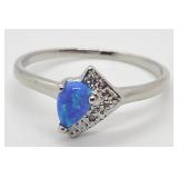 1/4cc Blue Opal & Diamond Sterling Silver