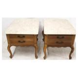Bassett pair French marble top end tables