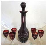 Bohemian red cut to clear 7 piece decanter set
