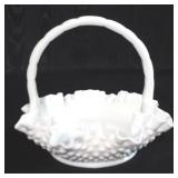 Fenton milk glass hobnail basket