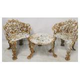 Three piece vintage cast iron garden set