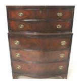 Mahogany bow front chest on chest