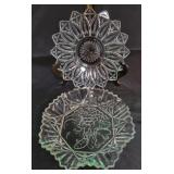 2 pressed glass serving dishes