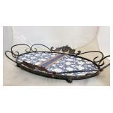 Decorative Metal Blue & White Serving Tray