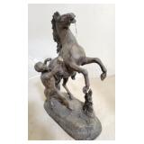 Antique spelter horse & man statue