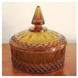 Amber Glass Covered Dish