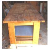 Wood Workbench with bottoms contents