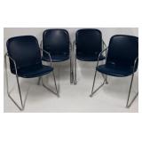 Set of 4 blue & chrome arm chairs - Curtis Product