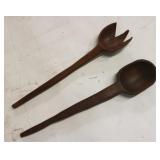 Wooden carved spoon & fork