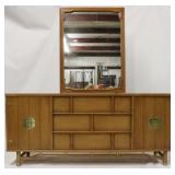 Mid-century bamboo style dresser, brass trim