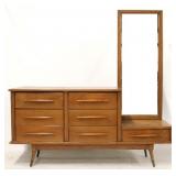 Mid-century offset mirror dresser on splay leg