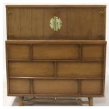 Vintage bamboo mid-century chest, brass trim