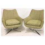 Pair mid-century chrome base armchairs by Charter